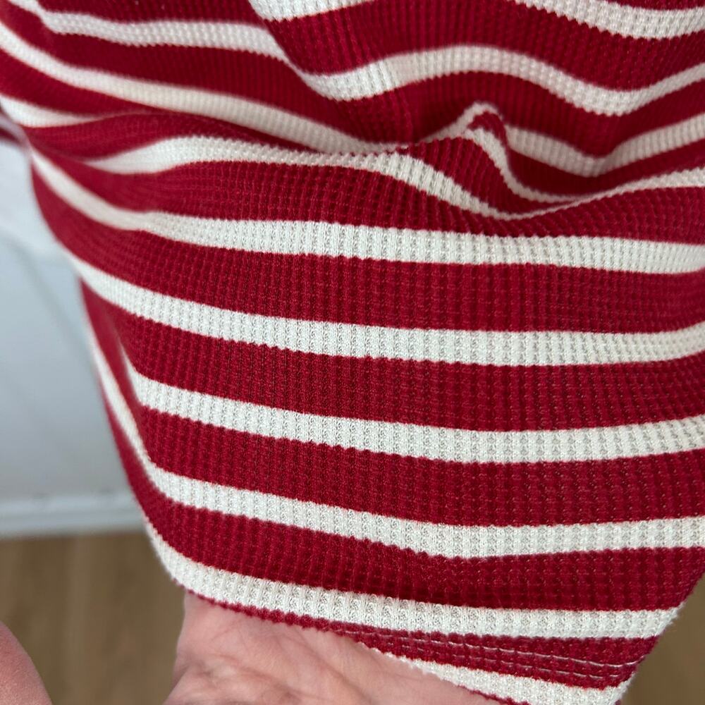 Lucky Brand Red White Stripe Henley Top Small Waffle Knit Long Sleeve Casual - Picture 2 of 6